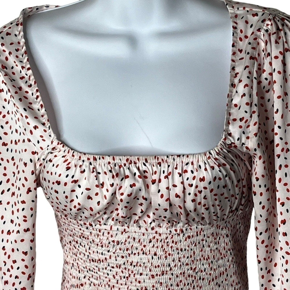Princess Polly Size 2 Top Blouse Long Sleeves Smocked Waist Square Neck Pink Red - Picture 3 of 10